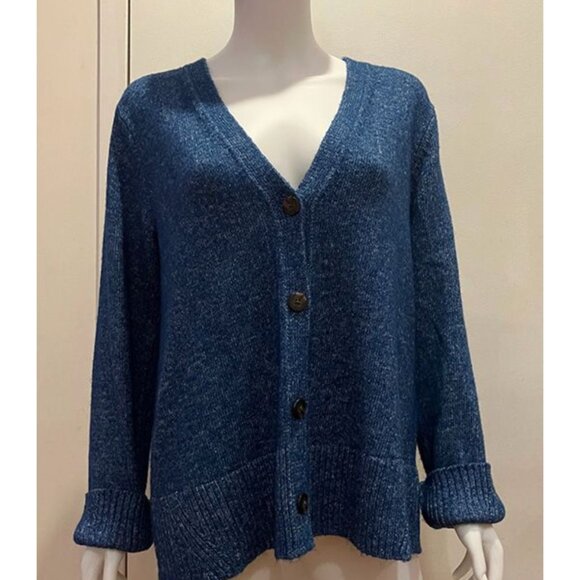 Super-soft J. Jill chunky blue Donegal tweed cardigan, L - Picture 1 of 5
